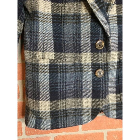 Smythe Les Vestes Wool Blazer Jacket Plaid Tartan Short Sleeve Blue Size 10 - Picture 2 of 6